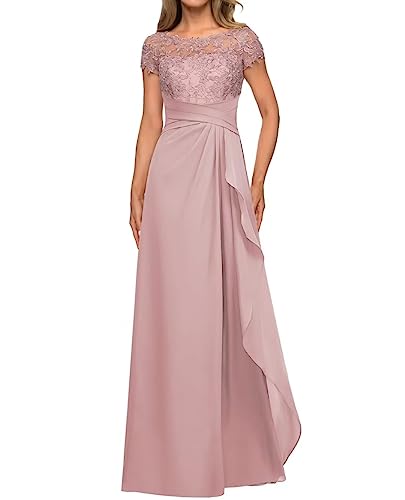 Mother of The Bride Dresses for Wedding with Cap Sleeves Lace Applique Chiffon Long Formal Prom Gowns for Women3