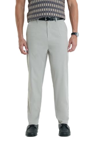 Image of SNITCH Men Formal Trousers | Regular Fit Pleated Front with Turned-Up Hem | Polyester Blend & Medium Stretch Fabric for Office & Winter Wear