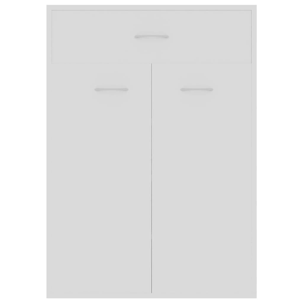 Szafka na buty, biała, materiał drewnopochodny z 4 półkami, szufladą, 2 drzwiami, 60 x 35 x 84 cm, wąski stojak na buty, zamknięta półka na buty, organizer do przedpokoju i sypialni