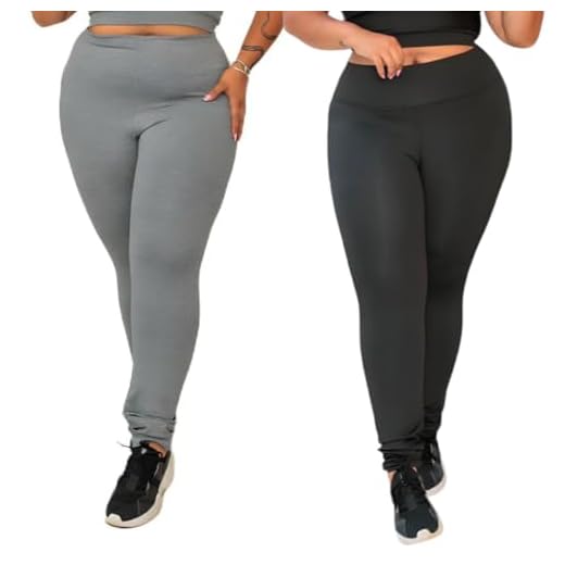 Kit 2 Calças Legging Plus Size Cós Alto Preto e Cinza G2