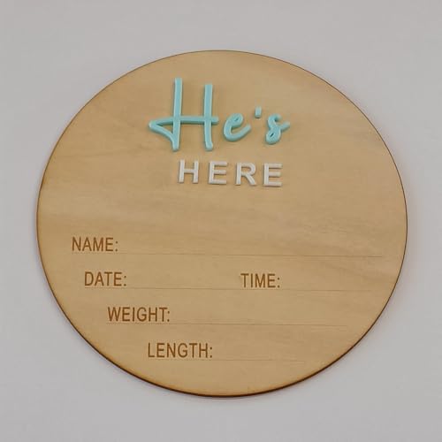 Image of YongPan Baby Gender Announcement Sign, She's Here or He's Here Newborn announcement, 15x15cm (5.9x5.9 inches), Modern Letter Print