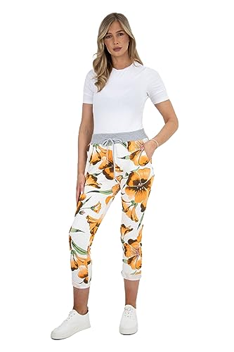 H&F ® Women’s Denim Jogger Sweatpants Ribbed Waistband Trousers Ladies Causal Summer Jogger Drawstring Italian Gym Running Pants (Regular, Orange Pansy, as8, Numeric, Numeric_14)