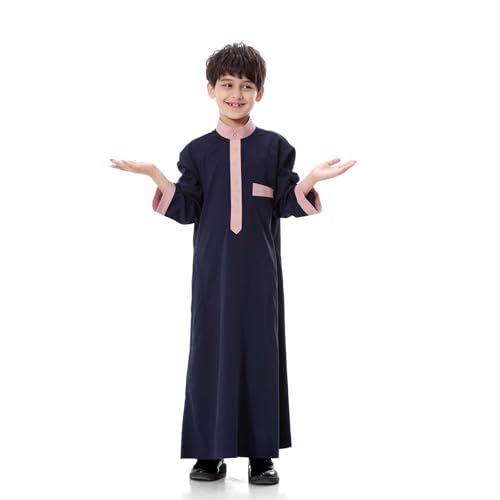 Kids Boys Thobe Muslim Robe Long Sleeve Button Up Stand Collar Arab Kaftans Islamic Caftan Arabic Abaya with3