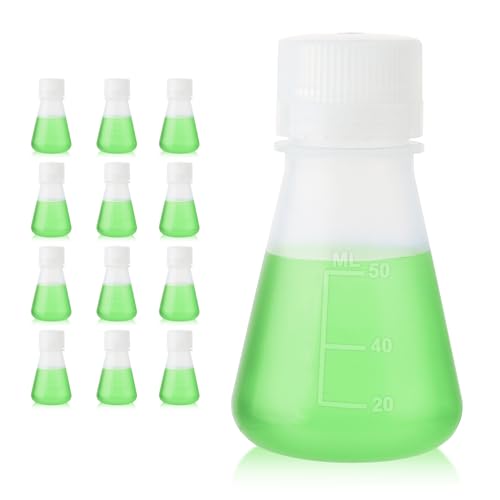 Utile Plastic Erlenmeyer Flask Set with Screw Caps,12pcs of Vol.50ml Scientific Conical Flask Laboratory Flask,with Molded Graduations, 4023.0650.12