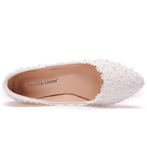 Comfortable Women Flats Handmade White Lace Bridal Ballet Flats Closed Toe Shoes Bride Wedding Shoes4