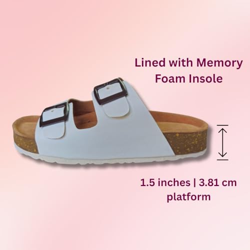 Image of Women's Genuine Leather Slippers | Comfort Sandals | Cushioned Suede Footbed | Anti-Skid Cork Sole | Flip Flips for Everyday Use