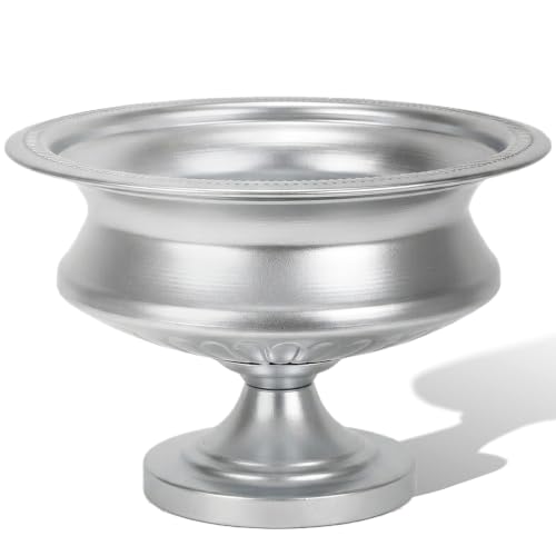 Worth 8 H. Silver Color Urn Vase for Centerpieces 11.8 Dia. Metal Trumpet Small Flower Pots for Table Bowl Vase for Wedding Party Event Home Decor Smooth Non-Aged Finish
