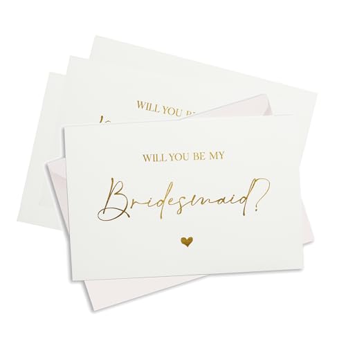 Pink Positive Will You Be My Bridesmaid Card with Envelope Set of 4 Cards -A6 White Card with Gold Foil Bridesmaid Proposal Flower Girl Card (Bridesmaid)