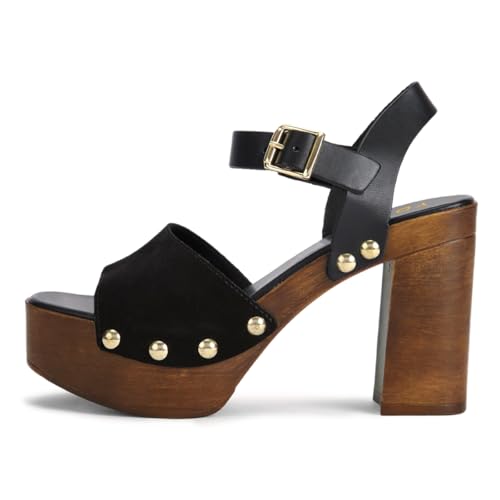 YDN Women's Open Square Toe Platform Heeled Sandals Nail Studded