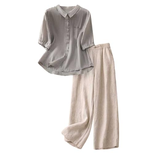 Ensemble en lin femme manches 3/4 idéal pour vos vacances au soleil et balades