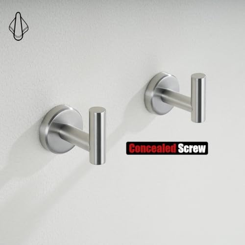 Image of JQK Bathroom Towel Hook, Coat Robe Clothes Bath Wall Hooks for Kitchen Garage SUS 304 Stainless Steel Thick 0.8mm, 4 Pack Brushed Finish, TH100-BN-P4