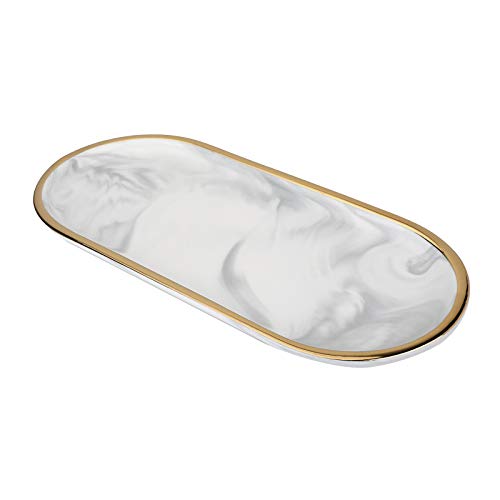 Lyoomall Jewelry Dish Organizer Tray Ceramic Marble Tray With Gold For Vanity Bathroom Counter Storage Oval Dresser Plate Home Decor (Grey) #TOP1