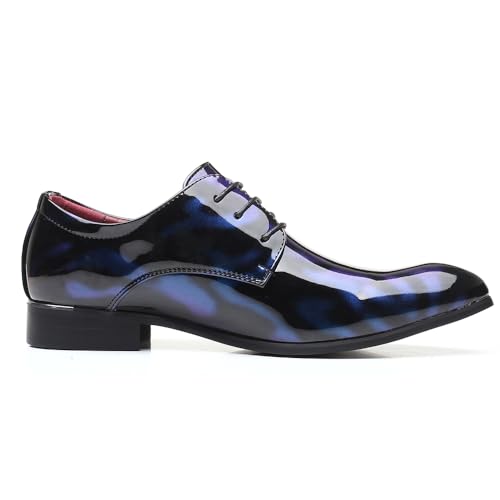 Men's Patent Leather Oxford Dress Shoes, Pointed Toe, Lace-up Design, 3 Colors2