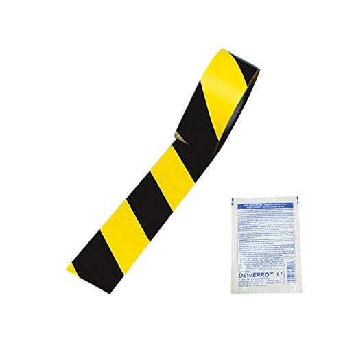 Preisvergleich Produktbild ROCOL® EasyTape Markierungsband Schwarz / Gelb gestreift 75mm x 33m - hoch belastbares, selbstklebendes PVC-Band - inkl. 1 St. DEWEPRO SingleScrubs