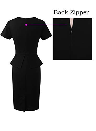 Image of VFSHOW Womens Pleated Crew Neck Peplum Work Business Office Church Bodycon Pencil Sheath Dress