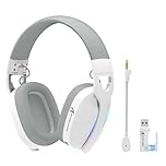 ATTACK SHARK L90 Ultralight Wireless Gaming Headset, BT, 2.4G, 3.5mm Wired, RGB Foldable 7.2 Surround Sound Over-Ear Earmuffs with Detachable Noise Cancelling Mic - White