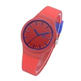 Orologio da polso da donna in stile casual, in silicone, con cinturino in tela, Rosso, One Size