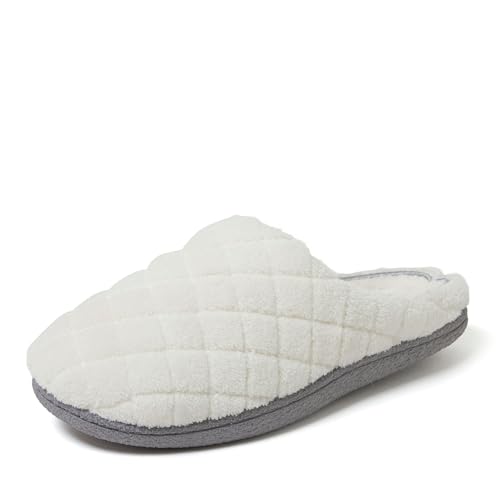 Dearfoams Women's Leslie Washable Memory Foam Terry Clog with Wide Widths Slipper, Muslin, 9-10