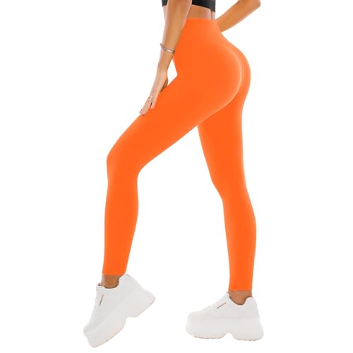 SINOPHANT High Waisted Leggings for Women - Full Length Capri Buttery Soft Yoga Pants for Workout Athletic(Full Neon Orange S-M)