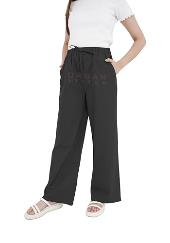 Image of URBAN STITCH Womens Cotton Wide Leg Trousers Casual Loose Fit Pants Breathable Baggy Palazzo Pants Elastic Waist Lounge (10 Black)