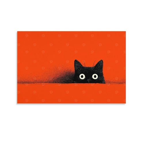 Affiche Toile Imprimée Peeking Black Cat Décoration Cuisine sinyumoney