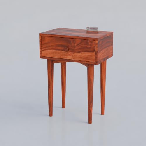 Image of Jangid Handicraft Solid Sheesham Wood Bedside Table for Bedroom | Wooden Bed Side Nightstand Table with Drawer Storage for Home & Hotels | Sofa Side Table for Living Room | Rosewood, Honey Finish