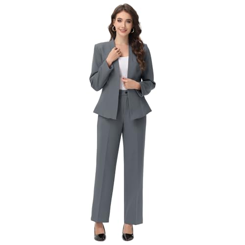 Lamgool Women Suit 2 Piece Open Front Blazer Pants Set Slim Fit Business Casual Outfits2