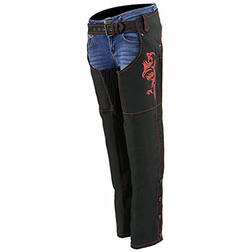 Milwaukee Leather Sh1182 Women's Black With Red Textile Motorcycle Riding Chaps With Tribal Embroidery - X-Large #TOP6