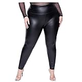 AIDAYOU Plus Size Faux Leather Leggings Pleather Super Stretchy High Waisted Breathable Comfy Leightweight 5XL Spring Summer Black