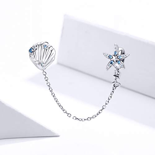 Heart Clasp Safety Chain Charm Authentic 925 Sterling Silver Clip Lock Stopper Charm Spacer Beads For Charms Bracelets (Seashells Charm) #TOP1