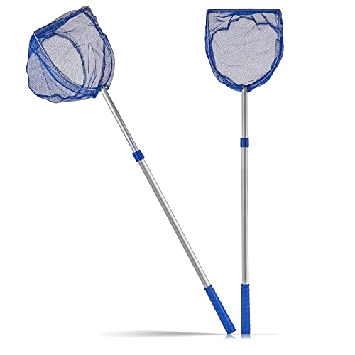 BigDean 2X Kescher 75-121 cm lang - Teichkescher mit Teleskopstange - Feinmaschig (2 mm) - Für Teich, Algen & Swimming-Pool - Algenkescher Nylon-Netz