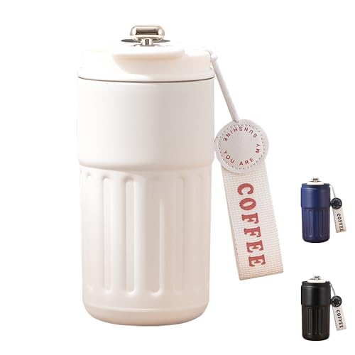 bituocs Travel Mugs, 450ml Coffee Cups Travel Mugs, Reusable Coffee Cups Travel Cup, Touch Screen Temperature Gauge, Smart Mug for Heat and Cold, Coffee Travel Mug, (White)