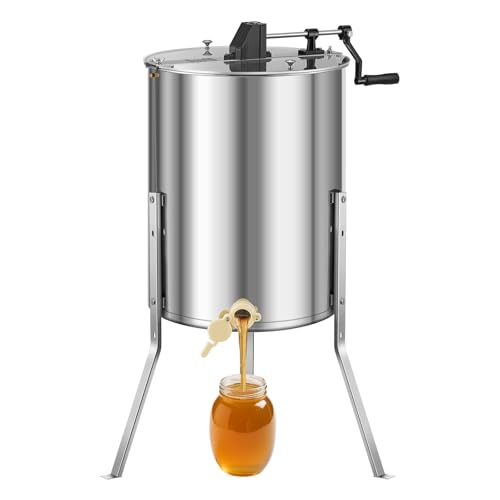VEVOR Honey Extractor, 4/8 Frame Manual Honey Extractor with Transparent Lid, Stainless Steel Honeycomb Drum Spinner with Height Adjustable Stand, Honeycomb Extraction Equipment for Beekeeping