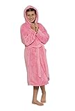 Kids Hooded Robe for Boys and Girls, Microfiber Soft Plush Shawl Bathrobe (Large / 9-12 Years, Pink)