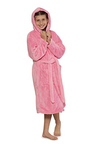 Kids Hooded Robe For Boys And Girls, Microfiber Soft Plush Shawl Bathrobe (Large / 9-12 Years, Pink) #TOP21
