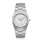 Orologio da uomo. Orologio analogico circolare da uomo Brave dal design elegante e moderno. Orologio bracciale uomo originale con macchinari al quarzo di alta qualità. Orologio (Argento - Bianco)