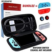 OffiCreative Protective Switch Case & Travel Cover for Nintendo Switch | Light Weighted Black Colored Nintendo Case with Free Bundle of 2 Silicon Hand grip Covers, 2 Silicon Thumb stick Covers