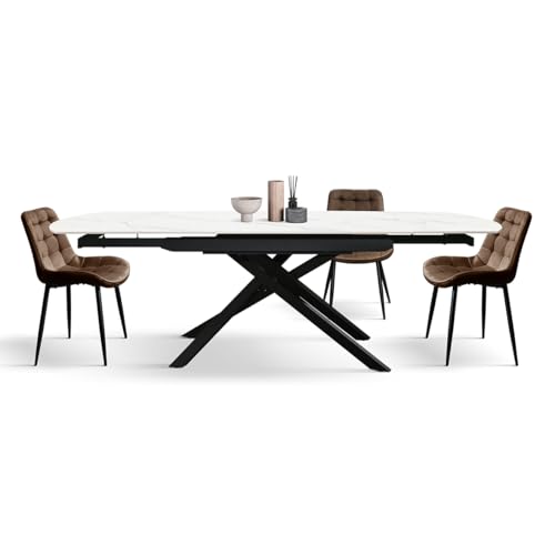 PAZZO DESIGN Tavolo Allungabile Ovale James, Top in Ceramica, Gambe