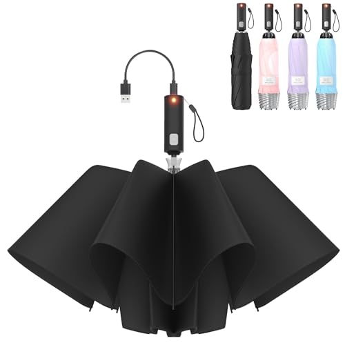 RUMBRELLA Patented Inverted Electric Umbrella - One-Touch Auto Close & Open, UV Sun & Rain Protection, Perfect for Travel & Daily Use, Men, Women, Pregnant Women & Elderly Black 46in