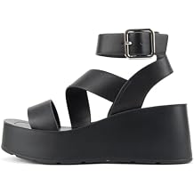 Soda Newday  Women Square Toe Multi Strap Low Heel Wedge Sandal with Adjustable Ankle Strap