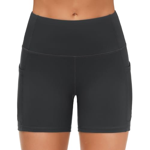 Dragon Fit Women's High Waist Workout Shorts with 2 Side Pockets Stretch Tummy Control Athletic Shorts for Gym Yoga Running