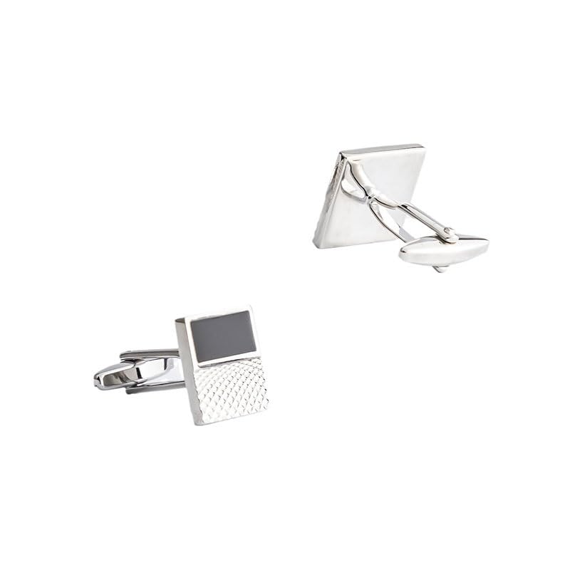 Gemelli in Metallo smaltato Argento con Pois Quadrati, Accessori Classici da Lavoro.
