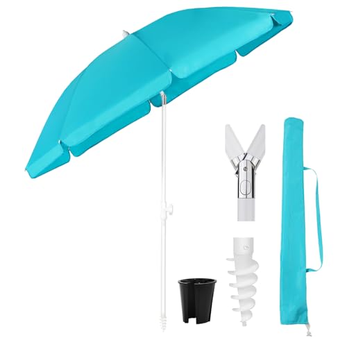 Sekey 160 cm Sonnenschirm Balkon mit Bodenhülse & Schutzhülle, Neigungs und Höhenverstellung, Sonnenschirm Strand für Balkon, Garten & Terrasse, Runder Sonnenschutz UPF 50+