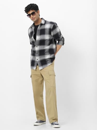 Image of Urbano Fashion Men's Loose Baggy Fit Solid Cargo Chino Trouser Pant with 6 Pockets Non-Stretchable