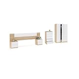 duehome | Pack de Dormitorio con Cabecero + 2 mesitas de Noche, Acabado en Blanco Artik y Roble Canadian