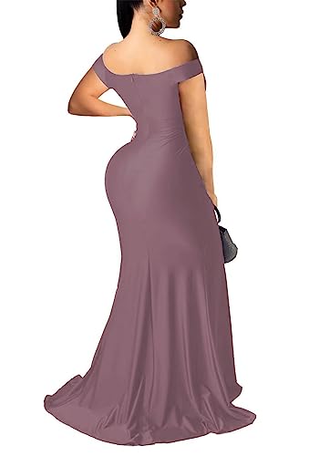 Image of Fooullaide Women Sexy Off Shoulder Elegant V Neck Wrap Formal Evening Gowns | Bodycon, Floor Length, High Split Mermaid Maxi Dress, Stretchy, Prom, Wedding Guest, Cocktail Bridesmaid Wear