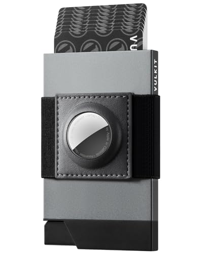 VULKIT Pop Up Card Holder With AirTag Holder, Slim Aluminum Slide Wallet With Money Band and RFID Blocking, Holds 12 Cards and Cash for Men and Women, Space Grey