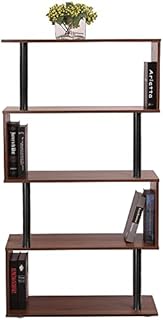 Homesbrand Wooden Bookcase, S-Shape Decorative Bookshelf Organizer, 4-tier Bookshelf Dividers Storage Display Unit for Living Room, Study and Office, Brown, 75x30x144cm