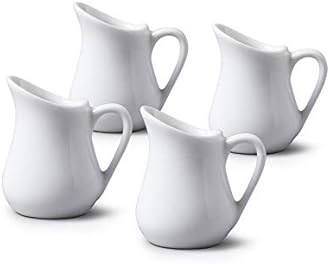 WM Bartleet & Sons 1750 TSET21 Set of 4 Mini Porcelain Traditional Bellied Small Individual Creamer Jug White, 20 milliliters
