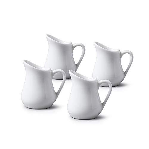 WM Bartleet & Sons 1750 TSET21 Set of 4 Mini Porcelain Traditional Bellied Small Individual Creamer Jug White, 20 milliliters